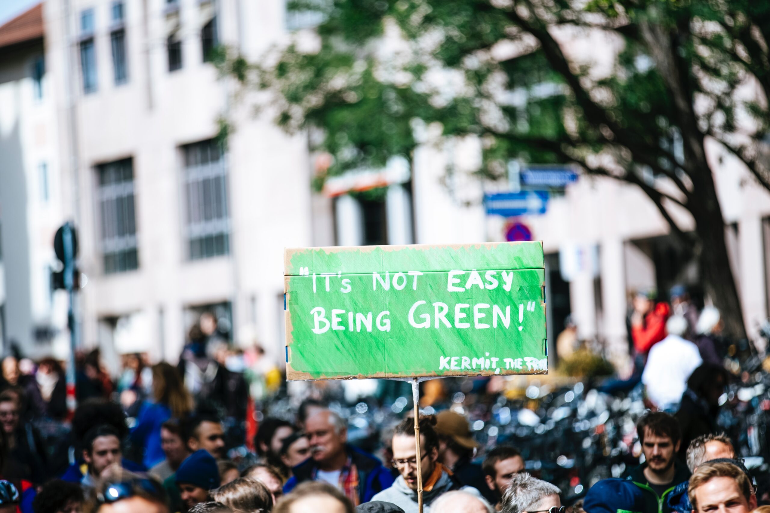 Its not easy being green placard at demonstration